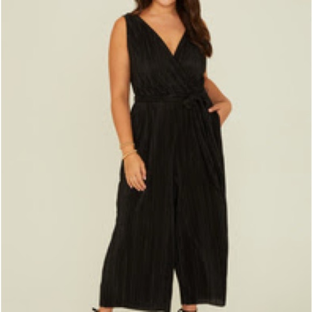 ARULA Black V-Neck Jumpsuit with Tie Waist